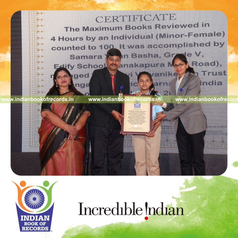 Young girl reviewing multiple books within four hours recognized by Indian Book of Records