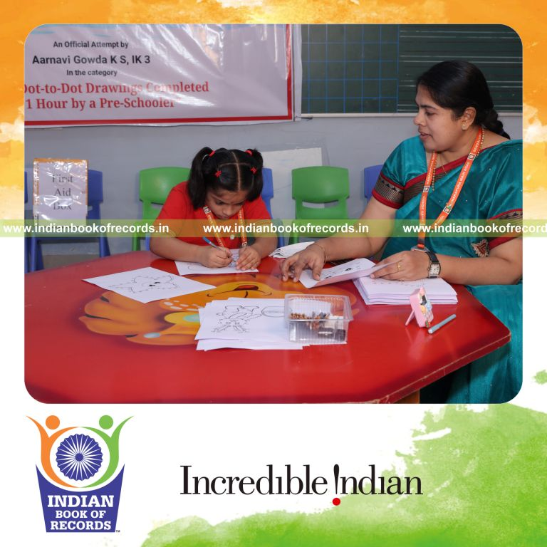 Preschool child completing multiple dot-to-dot drawings within one hour recognized by Indian Book of Records