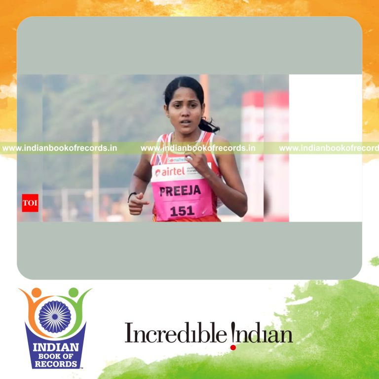 individual female performing fastest 10000 metres running on track for record in Indian Book of Records