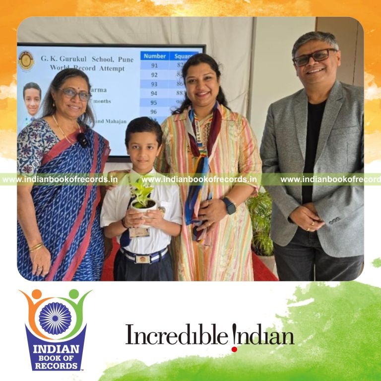 Young participant rapidly reciting squares of numbers from 1 to 100 during a timed performance recognized by Indian Book of Records