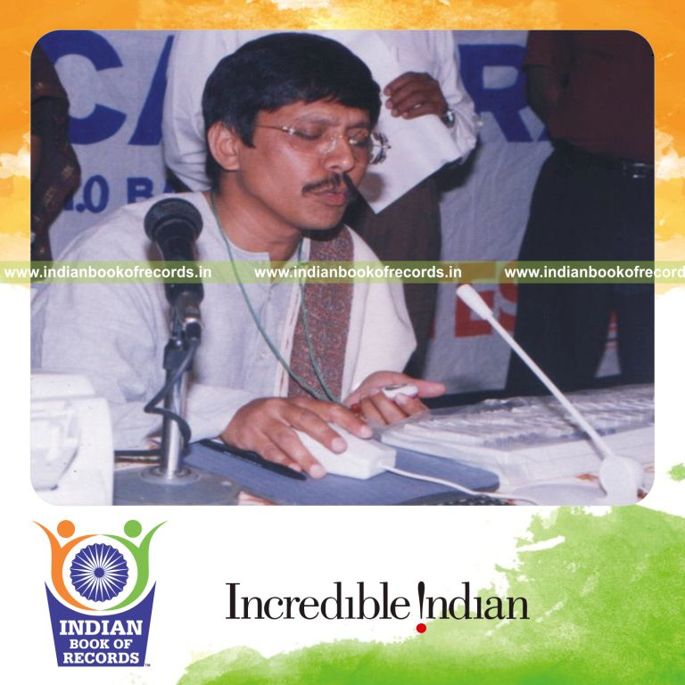 male individual reciting sanskrit quickly for record in Indian Book of Records