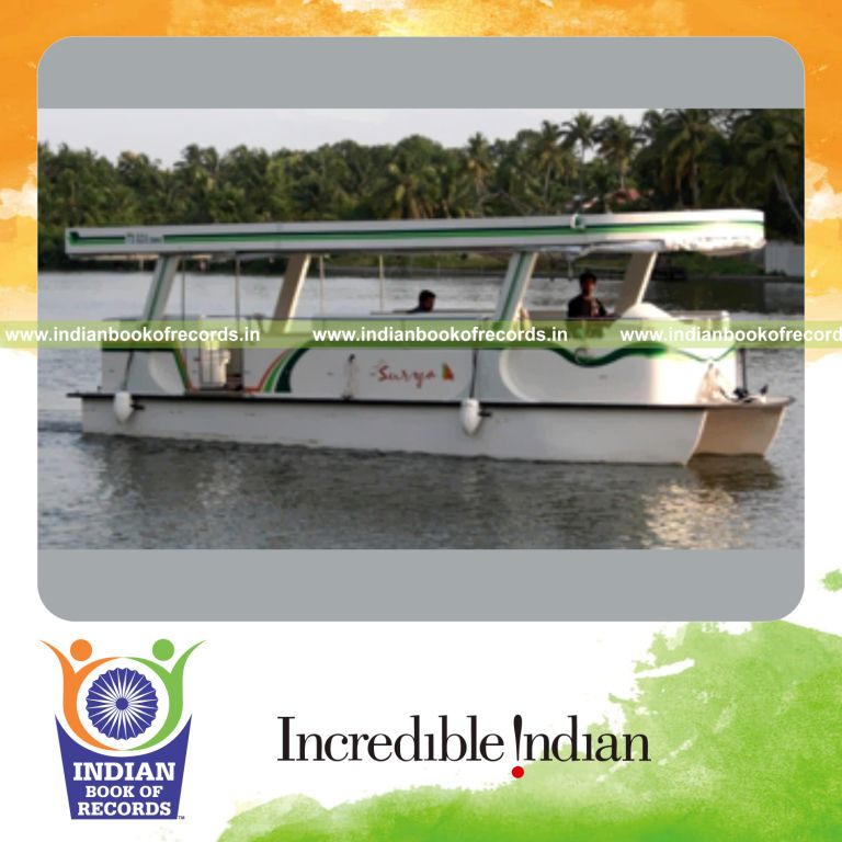 solar powered boat moving at high speed for record achievement in Indian Book of Records