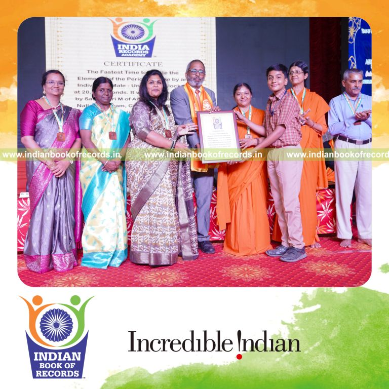 an individual male under eighteen reciting elements of the periodic table in the shortest time for a record in Indian Book of Records