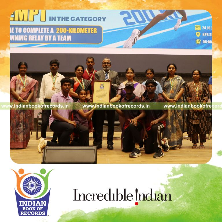 Fastest Time to Complete a 200-Kilometer Running Relay by a Team- Indian Book of Records.