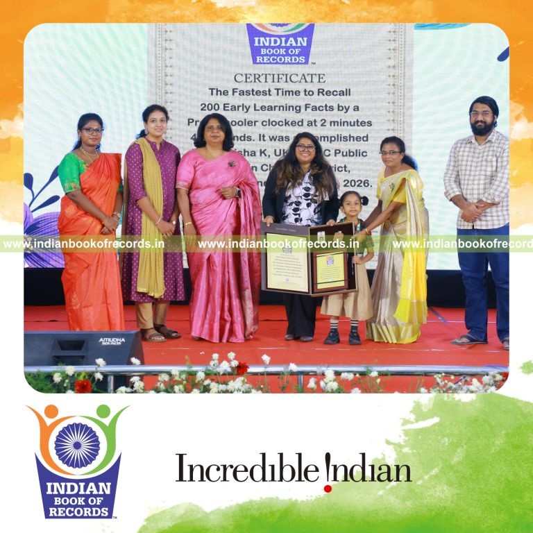 Fastest Time to Recall 200 Early Learning Facts by a Pre-Schooler- Indian Book of Records.