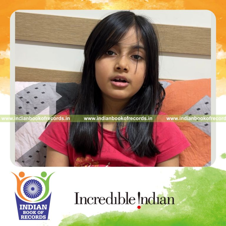 Fastest Time to Recite 25 Country Names Corresponding to 25 Different Letters of the English Alphabet in Ascending Order by an Individual (Minor – Female)- Indian Book of Records.
