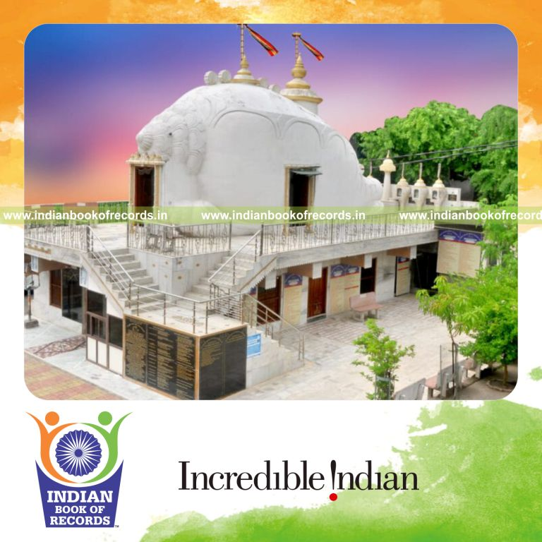 a temple constructed in the unique shape of a conch shell representing traditional shankha design for a record in Indian Book of Records