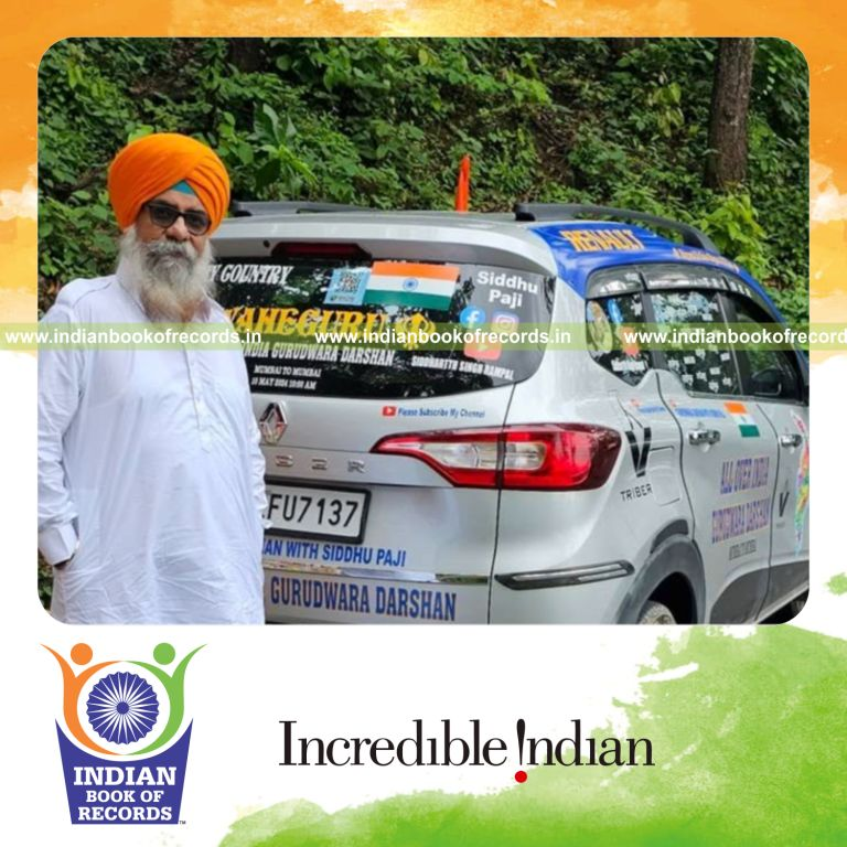 Individual traveling across India visiting gurudwaras in a solo car journey recognized by Indian Book of Records