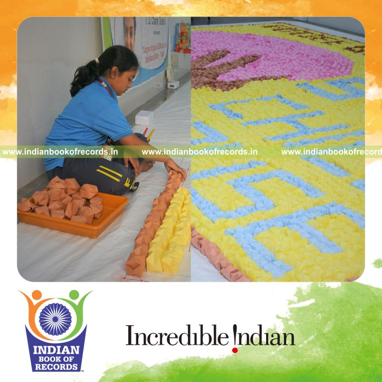 Individual creating a large mosaic artwork using origami balls recognized by Indian Book of Records
