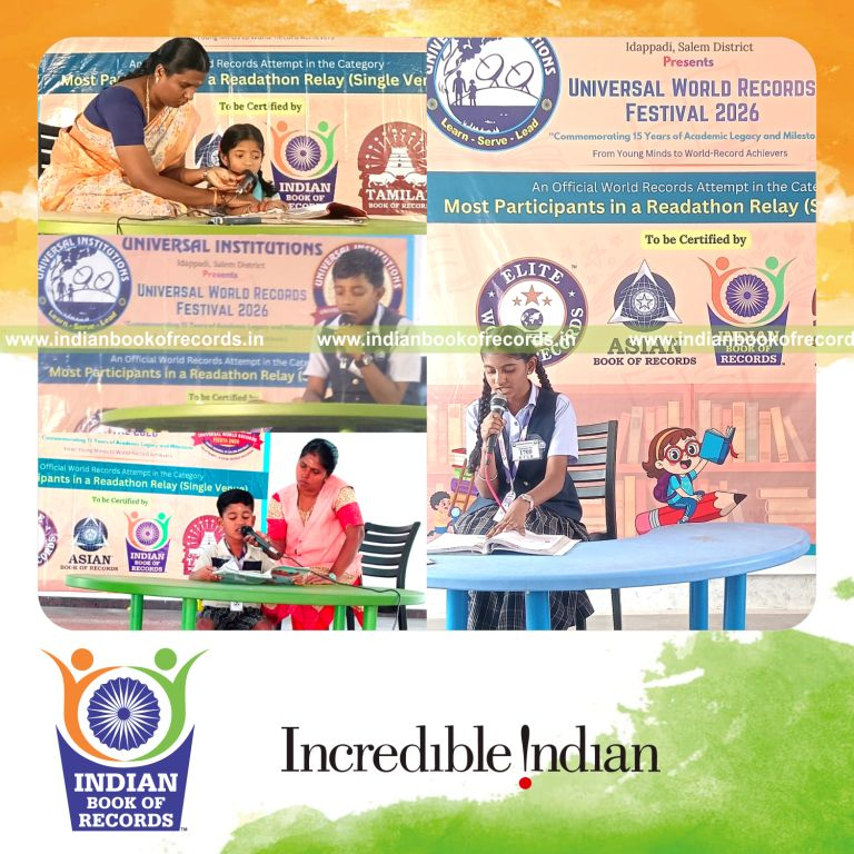 Crowd participating in a continuous readathon relay at a single venue recognized by Indian Book of Records