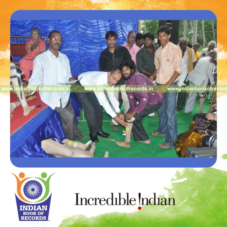 team creating a large artificial foot model for record in Indian Book of Records