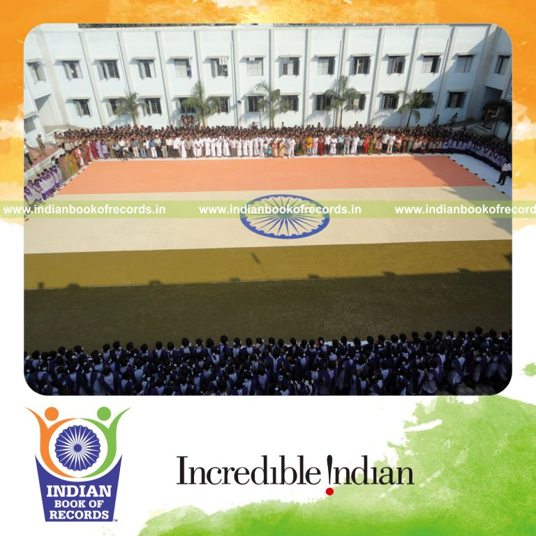 team creating indian national flag using food grains for record in Indian Book of Records