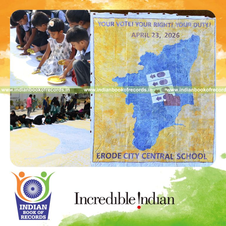Team creating a giant fingerprint artwork, recognized by Indian Book of Records.
