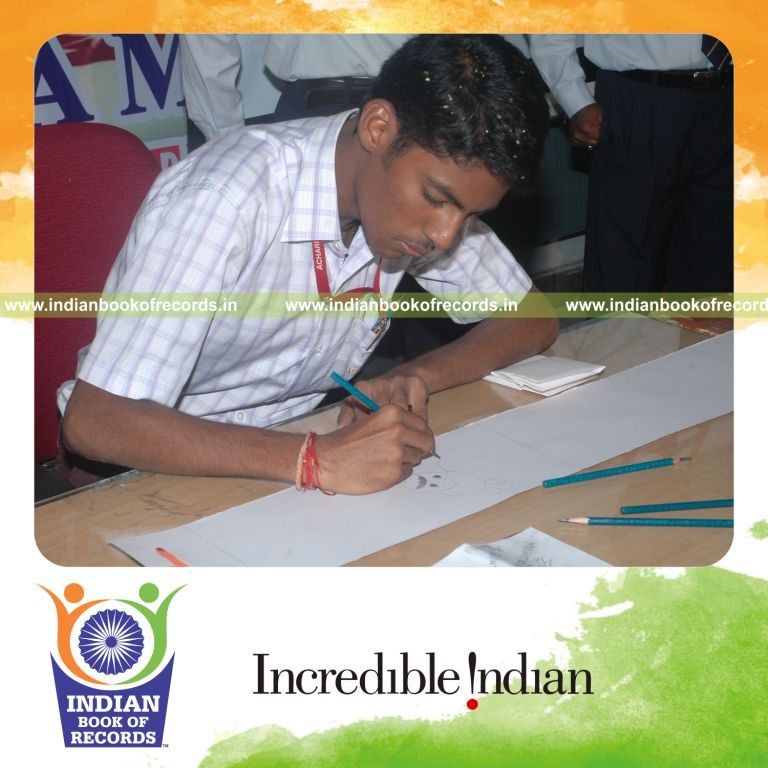 young male creating extended cartoon strip for an record in Indian Book of Records
