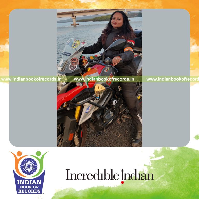 Longest Distance Covered on a Cross-Country Spiritual Motorcycle Expedition by an Individual (Female)- Indian Book of Records.
