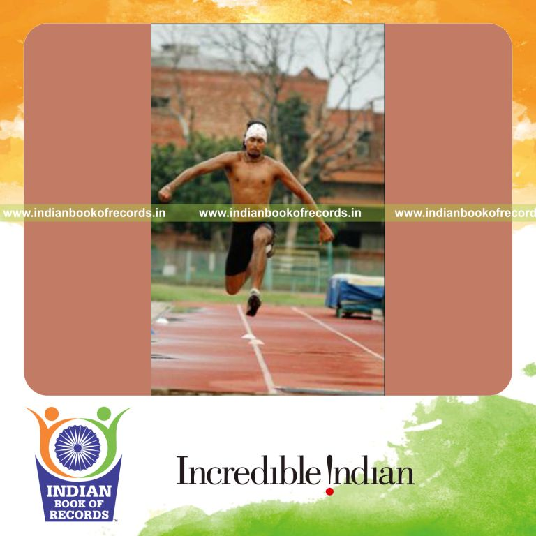 individual male achieving longest distance in indoor triple jump for record in Indian Book of Records