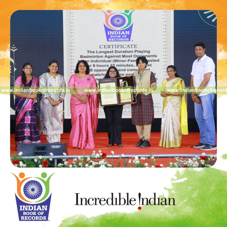 Longest Duration Playing Badminton Against Most Opponents by an Individual (Minor-Female)- Indian Book of Records.