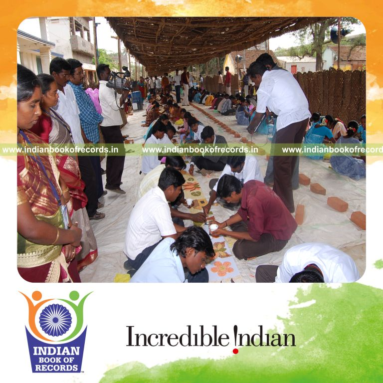 team creating a long grain mosaic artwork for record in Indian Book of Records