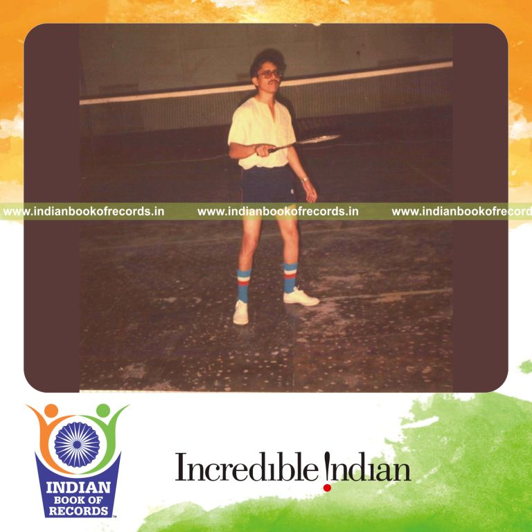male individual performing continuous shuttle tossing for record achievement in Indian Book of Records