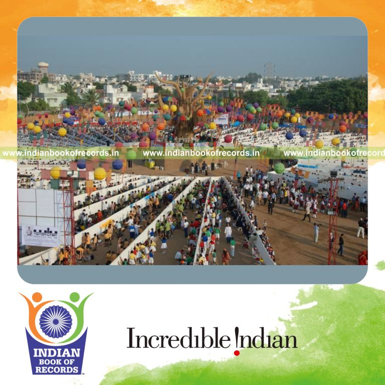 team creating a long painting for record achievement in Indian Book of Records