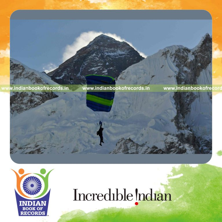male individual performing long skydive landing for record achievement in Indian Book of Records