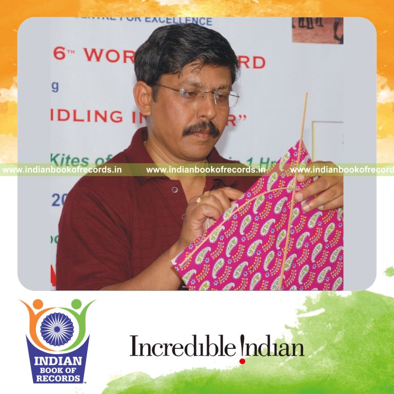 male individual performing kite bridling repeatedly within one hour for record in Indian Book of Records