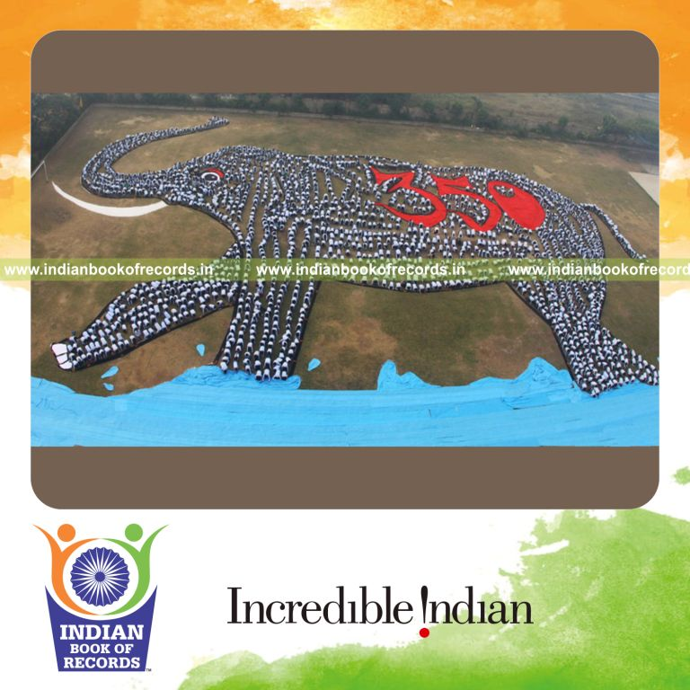 group of people forming elephant image for record in Indian Book of Records