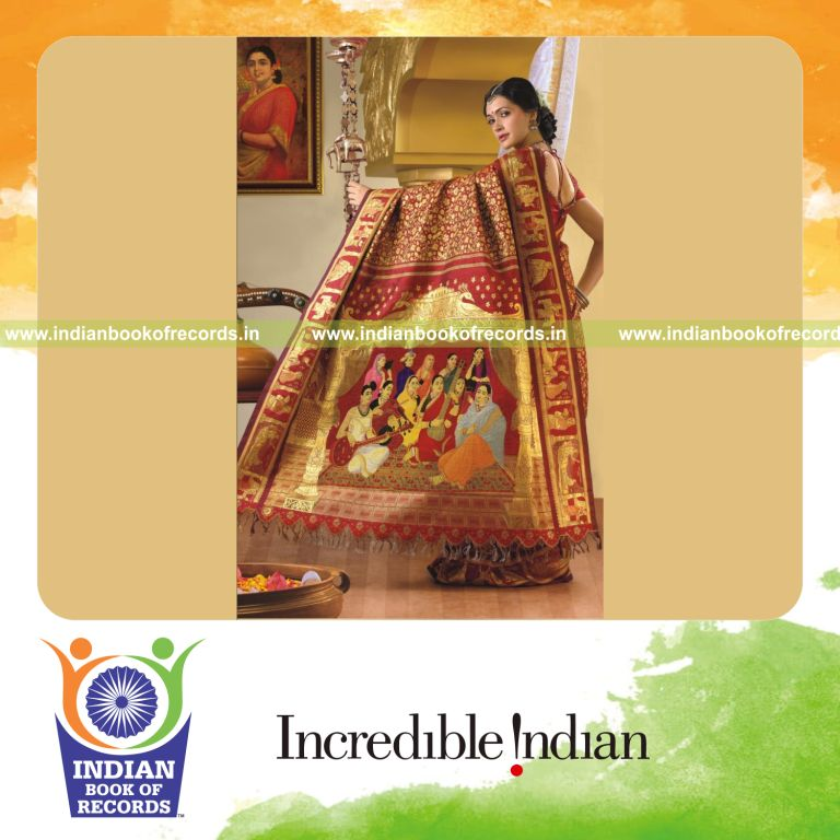 expensive silk saree displayed for record recognition in Indian Book of Records