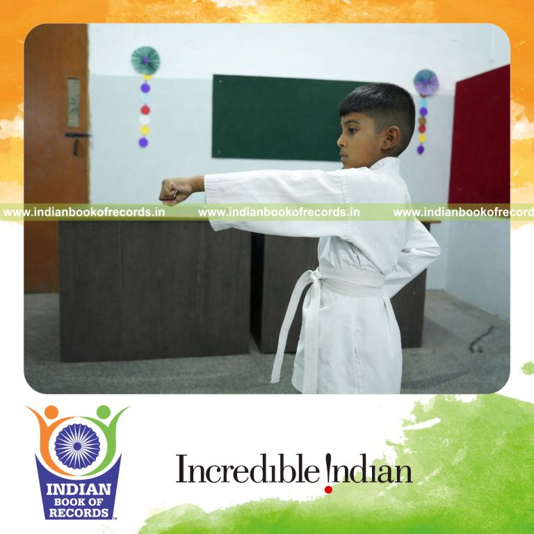 Young participant delivering fast straight punches in a speed performance recognized by Indian Book of Records