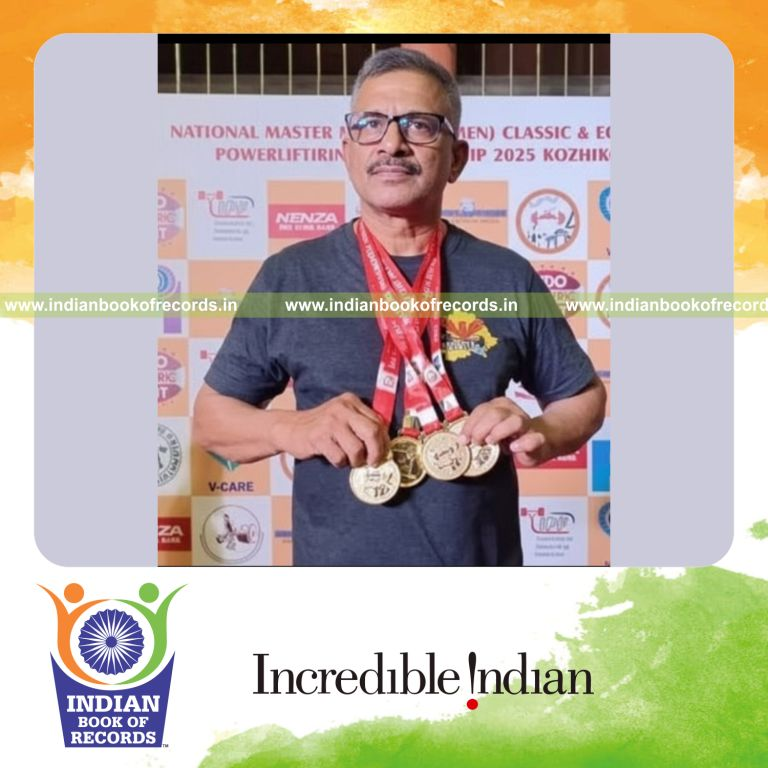 Athlete winning multiple gold medals in a powerlifting championship after heart bypass surgery recognized by Indian Book of Records