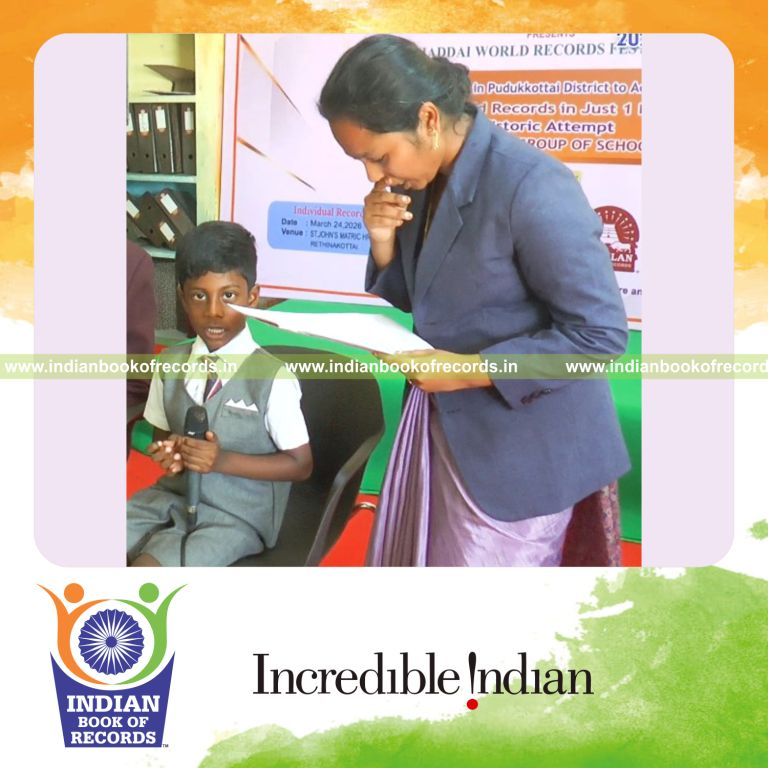 Preschool child quickly responding to a series of general knowledge questions during a timed session recognized by Indian Book of Records