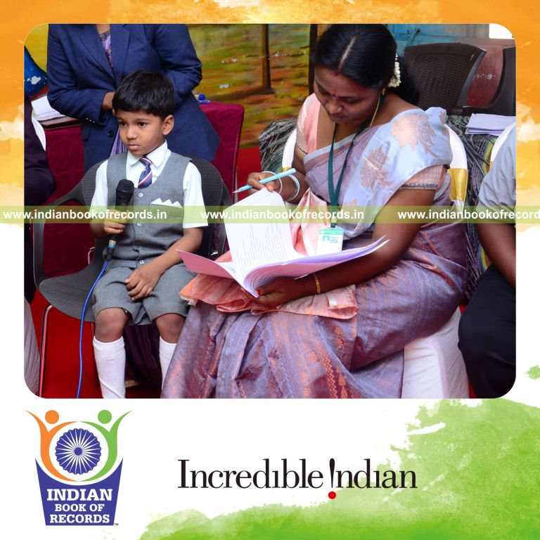 Preschool child recalling and reciting early learning facts rapidly upon prompts recognized by Indian Book of Records