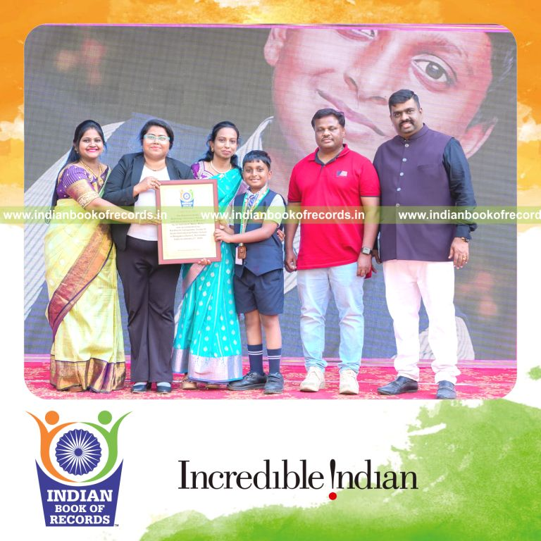 Individual reciting numerous Hindu mythology characters with descriptions in a timed session recognized by Indian Book of Records