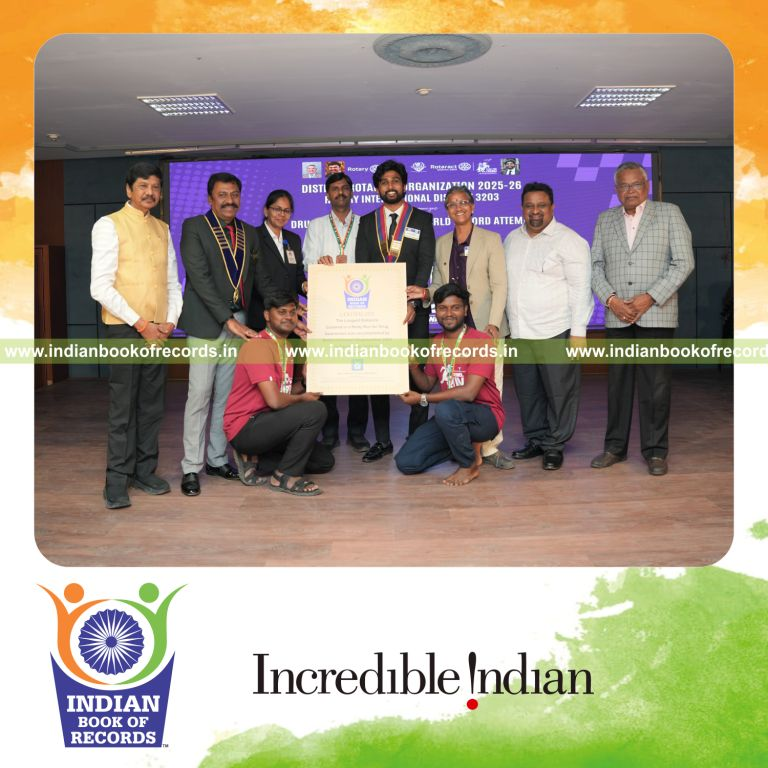 Participants running in relay format covering long distance for drug awareness recognized by Indian Book of Records