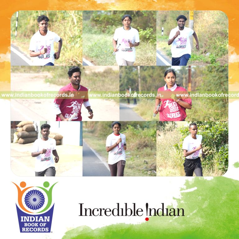 Participants running in a relay format covering a long distance to promote drug awareness recognized by Indian Book of Records