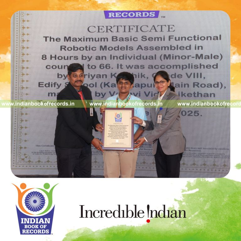 Young boy assembling multiple robotic models over an extended duration recognized by Indian Book of Records