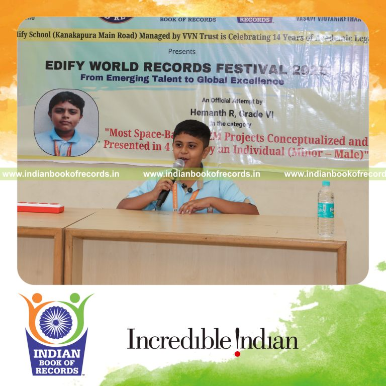 Young boy conceptualizing and presenting multiple space-based STEM projects in a short time recognized by Indian Book of Records