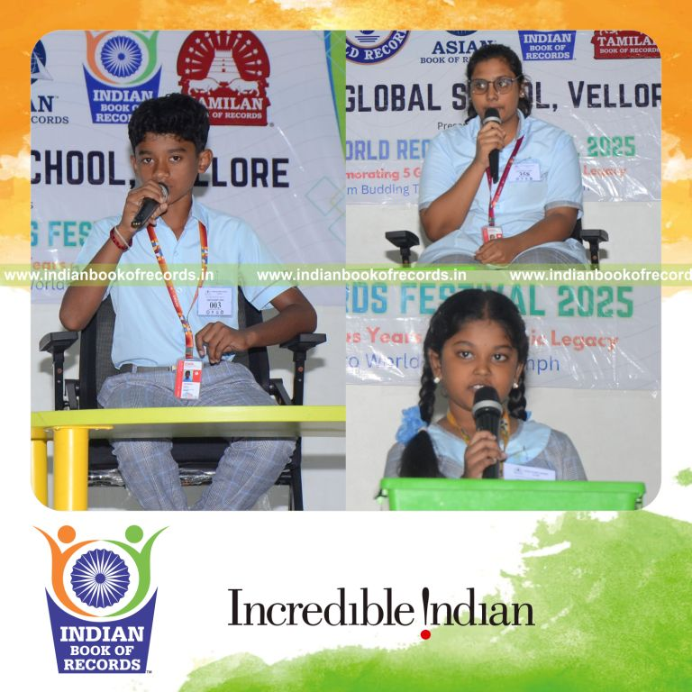 Team participating in a continuous spelling relay at a single venue recognized by Indian Book of Records