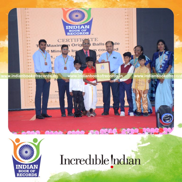 Group creating a large number of origami balls within a short time recognized by Indian Book of Records