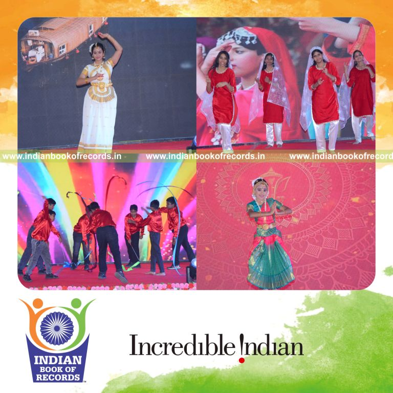 Large team performing multiple dance styles together in a continuous one-hour performance recognized by Indian Book of Records