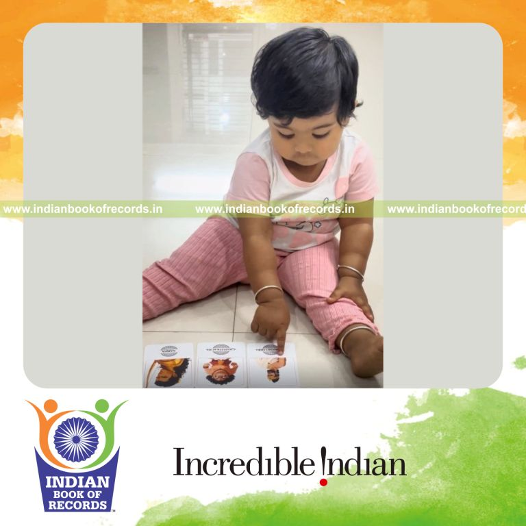 Toddler recognizing characters from the Mahabharata using flashcards quickly recognized by Indian Book of Records