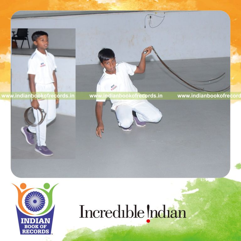 Individual performing a continuous urumi martial arts demonstration for an extended duration recognized by Indian Book of Records